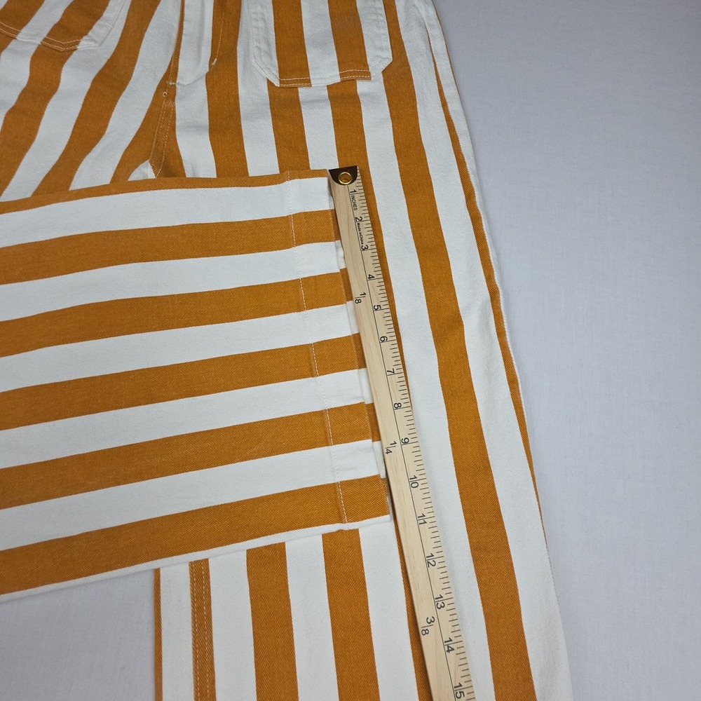 Wild Fable Wide Leg Striped Crop Pants Womens 10 Orange White Cotton Blend Denim - Picture 7 of 11